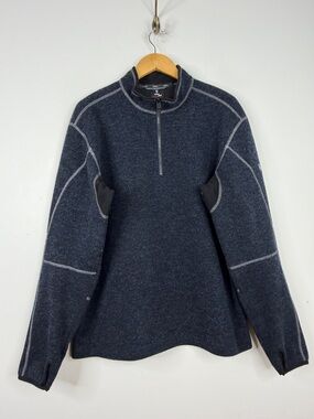 Kuhl Sweater Mens XL Blue Gray Thor 1/4 Zip Wool Knit Fleece Lined Thermo Kore